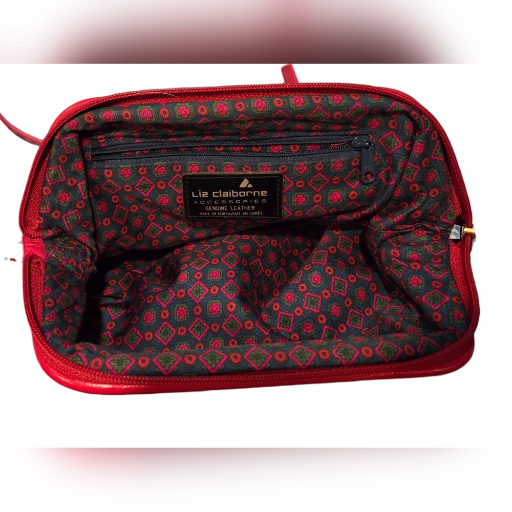 Liz Claiborne Vintage 90's Classic Genuine Leather Shoulder Bag Red Chain Strap - Picture 8 of 16